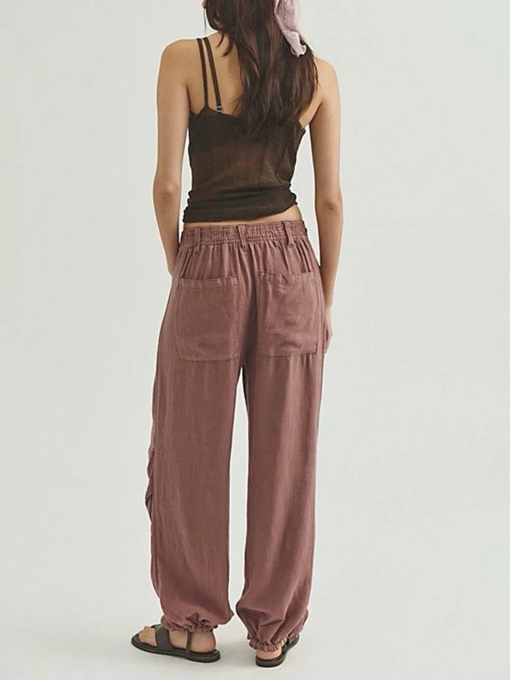 NWOT Free People Bondi Sands Pull on Trouser mid rise elastic jogger linen